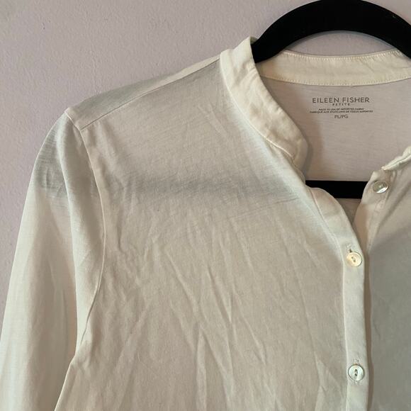 Eileen Fisher Women's size Large Petite White 100% Cotton Button Down Blouse - Picture 3 of 10